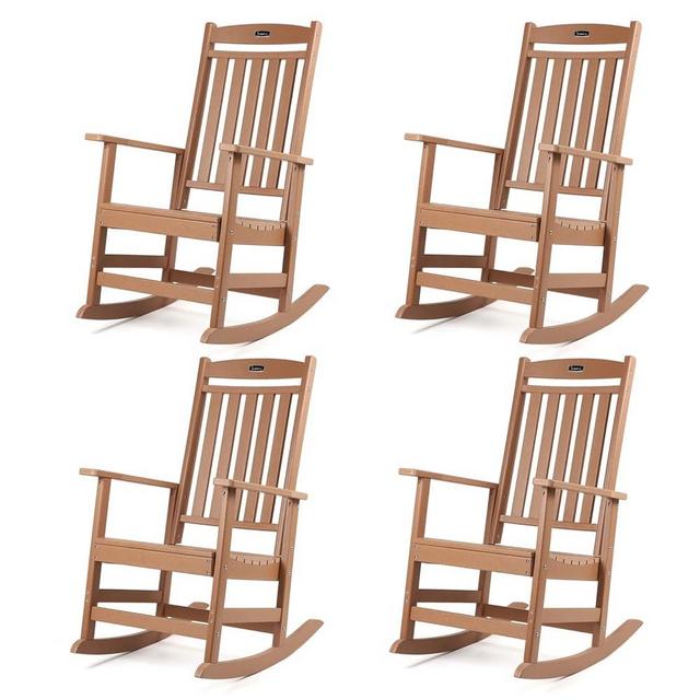 FUNBERRY Outdoor Rocking Chairs Set of 4, HDPE All Weather Poly Lumber Rocker, High Back Patio Rockers Easy Assembly