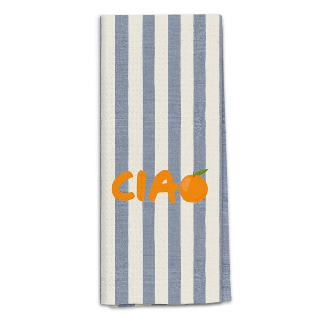 QGFM Ciao Italian Orange Kitchen Towels, Italy Orange Dish Tea Towels for Kitchen Decor, Ciao Italy Blue Striped Decorative Hand Towel for Bathroom, 16x24 Inch