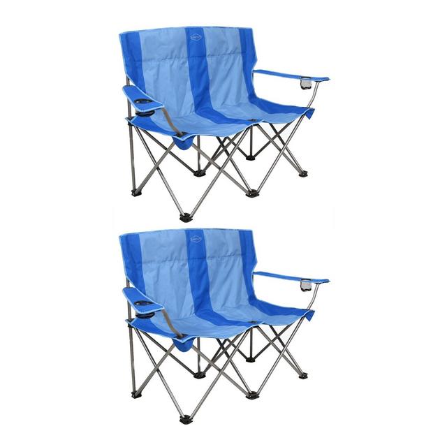 Kamp-Rite KAMPCC356 Outdoor Camping Furniture Beach Patio Sports 2 Person Double Folding Lawn Chair with Cup Holders, Blue