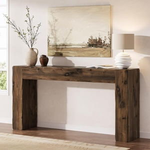 Solid Wood Console Table, 63-Inch Farmhouse Sofa Table Behind Couch for Entryway, Living Room, Foyer, Easy Assembly (Dark Brown)
