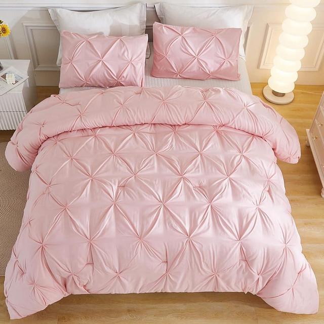 Andency Pink Comforter Set King(104x90Inch), 3 Pieces Soft Lightweight Cute Pinch Pleat Bedding Comforters & Sets, All Season Western Warm Down Alternative Bed Set for Girls Women