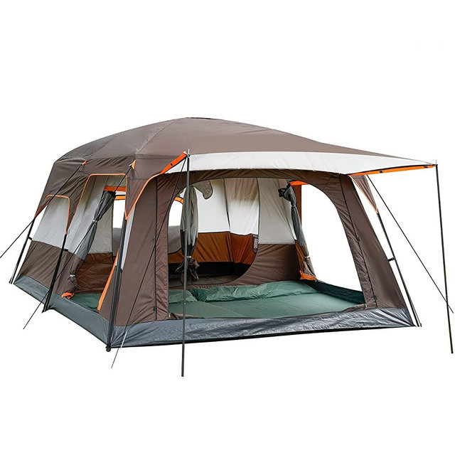 KTT Extra Large Tent 12 Person(Style-A),Family Cabin Tents,2 Rooms,Straight Wall,3 Doors and 3 Window with Mesh,Waterproof,Double Layer,Big Tent for Outdoor,Picnic,Camping,Family,Friends Gathering.