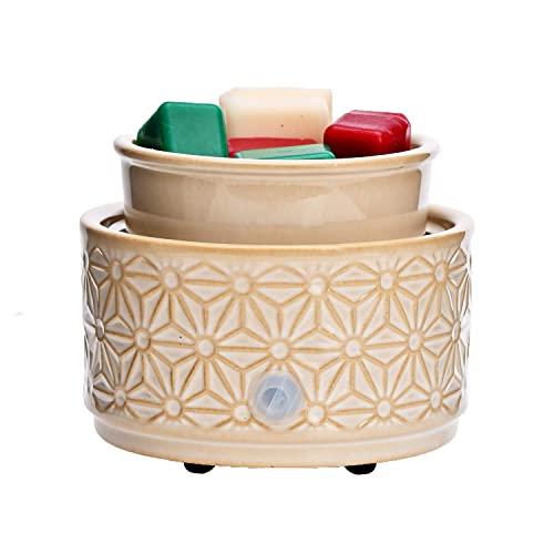 ASAWASA Ceramic Electric Wax Melt Warmer,Candle Waxing Warmer,Use Melts Cubes Essential Oils and Fragrance Oils,Gifts for Aromatherapy Spa Home Office 4.02"x4.02"x3.39"(White Hexagon Pattern)