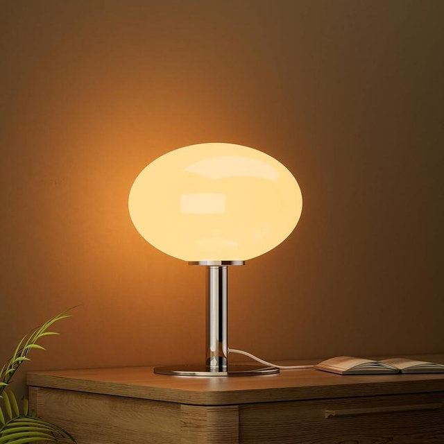 Glass Mushroom Lamp, Retro Dimmable 3 Color Temperature Table Lamp for Bedroom Living Room Nightstand, Mid Century Modern Aesthetic Lamp (4W, White)