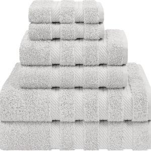 American Soft Linen Luxury 6 Piece Towel Set, 2 Bath Towels 2 Hand Towels 2 Washcloths, 100% Cotton Turkish Towels for Bathroom, Silver Grey Towel Sets