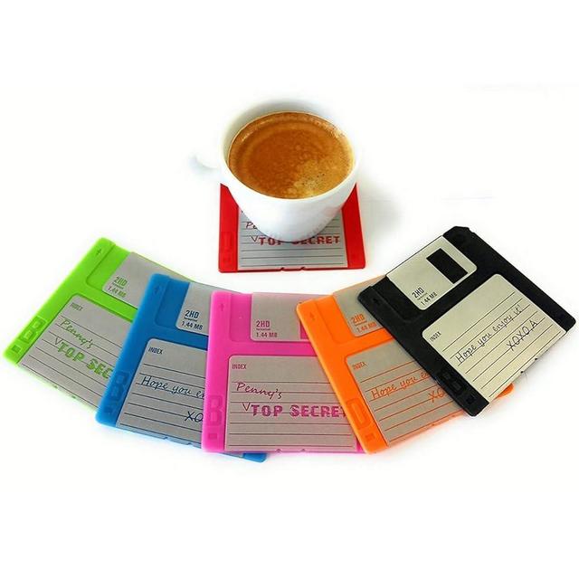 Floppy Disk Coaster Video Game Memorabilia Nerd Office Set of 6 Floppy Disk Decor Computer Geek Gifts Gifts for Geeks and Nerds Cool Office Gadgets Nerdy Gifts for Men Programmer Mug Party Coasters