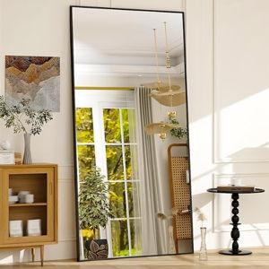 GLSLAND 76"x34" Full Length Mirror Oversize Rectangle Full Body Mirror Aluminum Alloy Frame Freestanding Mirrors for Bedroom Living Room Dressing,Black
