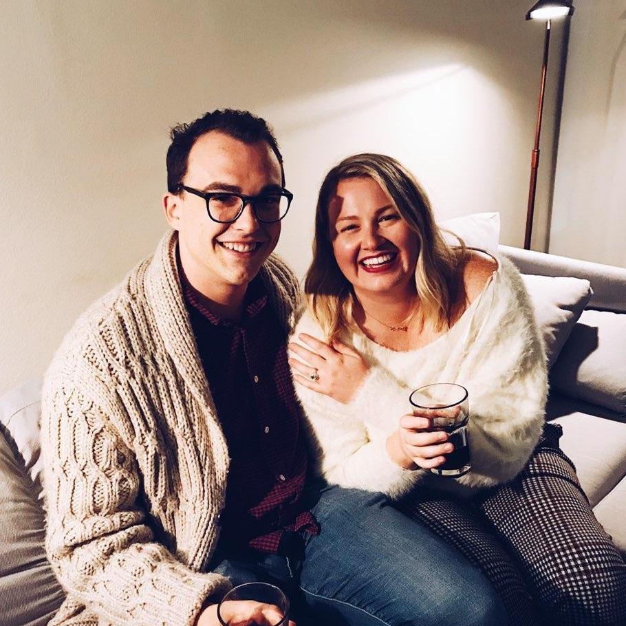 At a friends house right after Patrick proposed on top of Mt. Soledad!