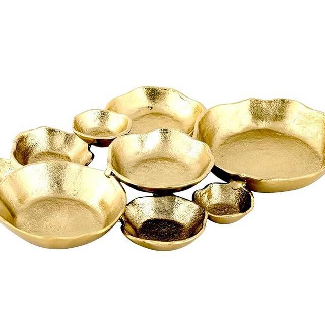 Cruiser’s Caché | Cluster of 9 Serving Bowls, 17" Gold Finish, Hand-Crafted, Artisan Made. House Warming Gifts, Wedding Gifts
