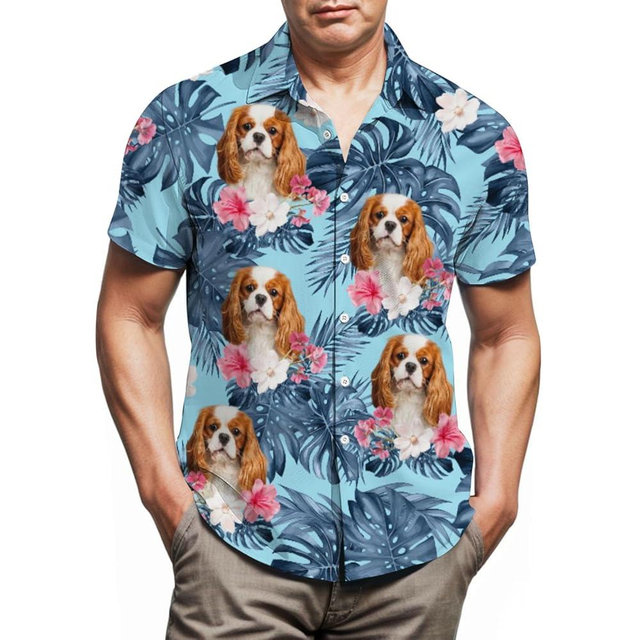 King Charles Cavalier Hawaiian Shirts for Men,Button Down Beach Casual Shirtss