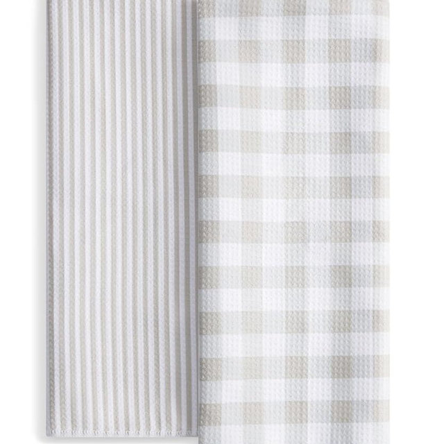 Nestinco Set of 2 Gingham Stripe Waffle Kitchen Towel, Quick Dry Dish Towel with Hanging Loop, Absorbent Hand Towel 18” x 30”, Kitchen Decor, Housewarming Gift
