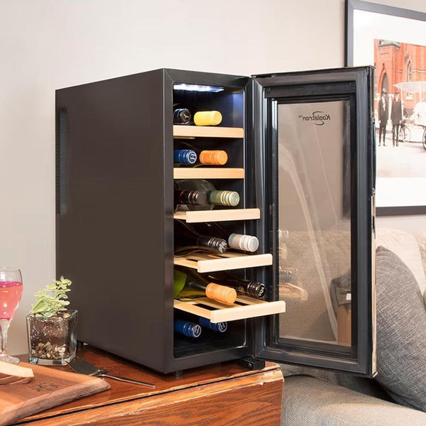 Koolatron 12 Bottle Wine Fridge – Freestanding Wine Cooler with Glass Door, 1.2 cu.ft, Beverage Can Refrigerator, Digital Temperature Control, Ideal for Red, White & Sparkling Wine, Champagne