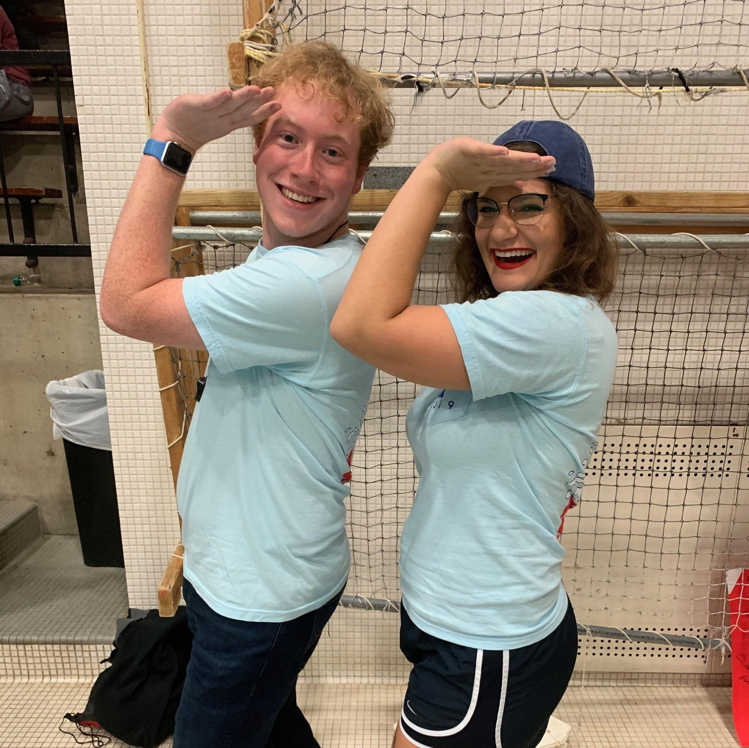 Nov 2019: On the pool deck for Leigh's sorority's Anchor Splash fundraiser, a greek life synchronized swimming competition. Saylor looked like he was drowning, but A for effort!