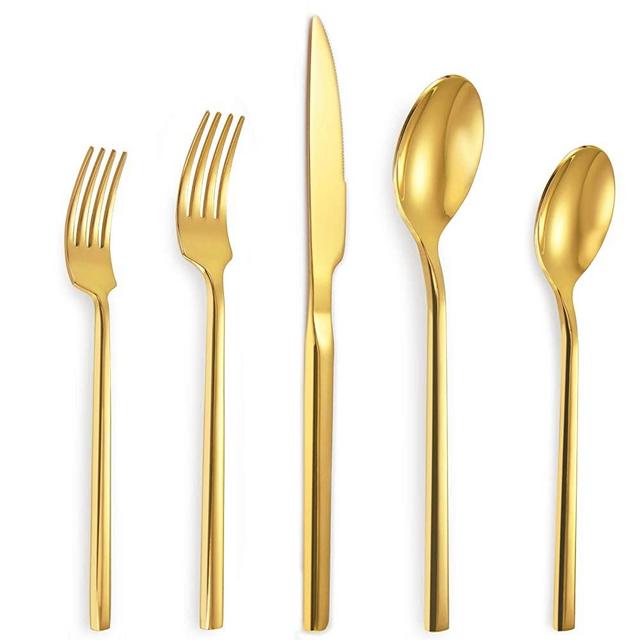 20-Piece Gold Silverware Set, Stainless Steel Flatware Cutlery Set Service for 4, Mirror Finished, Elegant Kitchen Utensils for Home Party Wedding Gift, Dishwasher Safe