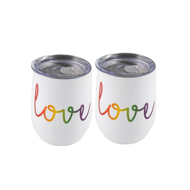 Double Wall 2 Pack of 12 oz White Wine Tumblers with Metallic "Love" Decal