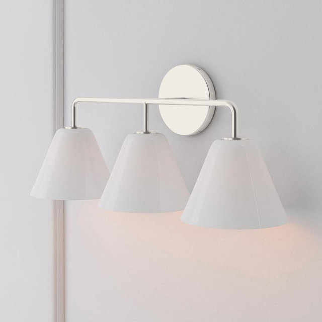 Sculptural 3 Light Sconce, Cone Mini, Milk Brushed Nickel, 8"