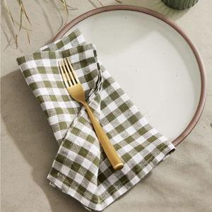 European Linen Gingham Napkins (Set of 8) in Olive