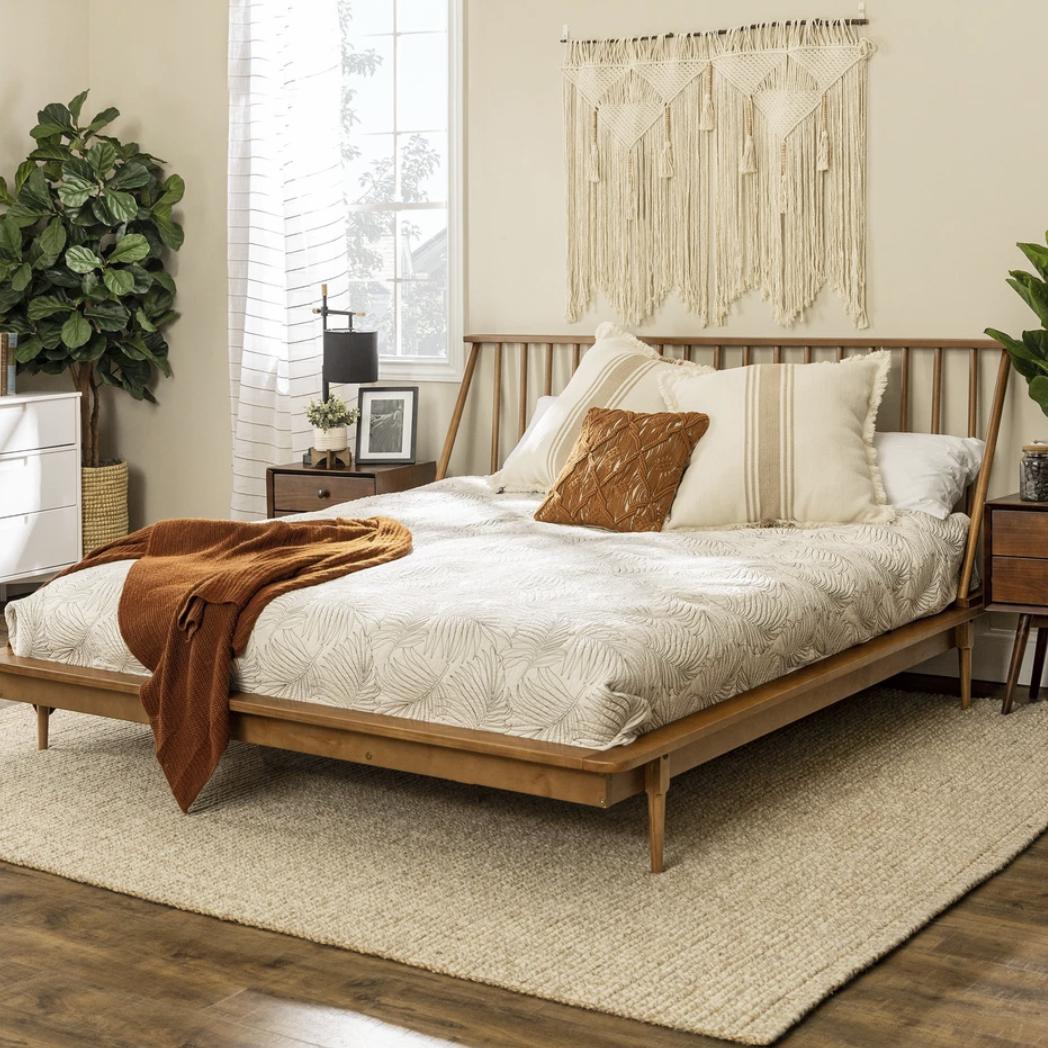 Solid Wood Modern King Spindle Bed Frame