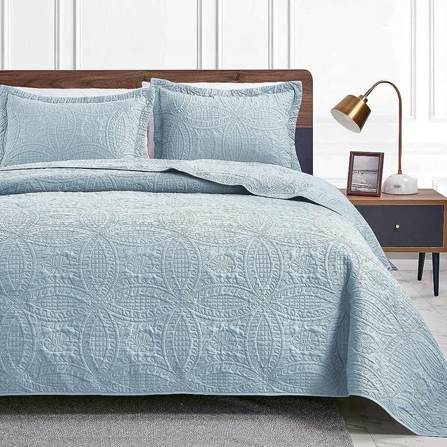 Love's cabin California King Size Quilt Set Spa-Blue Bedspreads - Soft Summer Lightweight Microfiber Bedspread- Modern Style Coin Pattern Coverlet for All Season - 3 Piece (1 Quilt, 2 Pillow Shams)