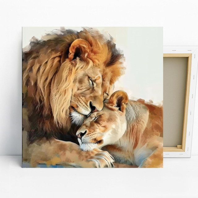 Lion Embrace Art, Canvas or Poster, Contemporary African American Decor, Living Room Bedroom Office Wall Art, Brown Gold Multicolor Beige