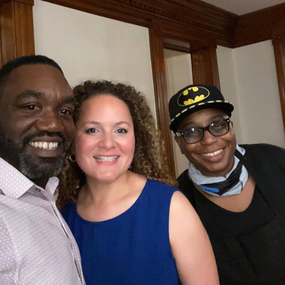 Newly engaged couple taking a pic with the one and only Chef T. (Guests will be in for a treat. She can cook!)
