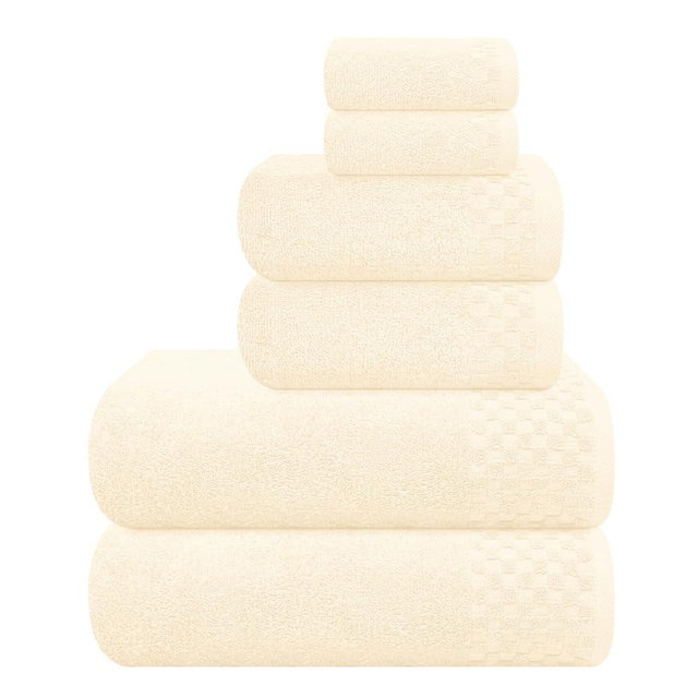 MyOwn Premium Cotton 6 Pack Towel Set for Bathroom, Contains 2 Bath Towels 28x55 inch, 2 Hand Towels 16x24 inch & 2 Wash Coths 12x12 inch, Ideal Everyday use, Compact & Lightweight - Ivory