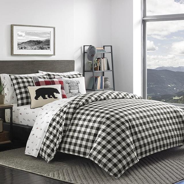 Eddie Bauer Home | Mountain Collection 100% Cotton Soft & Cozy Premium Quality Plaid Comforter with Matching Shams, 3-Piece Bedding Set, King, Black