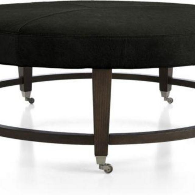 Ainsley 48" Round Leather Cocktail Ottoman