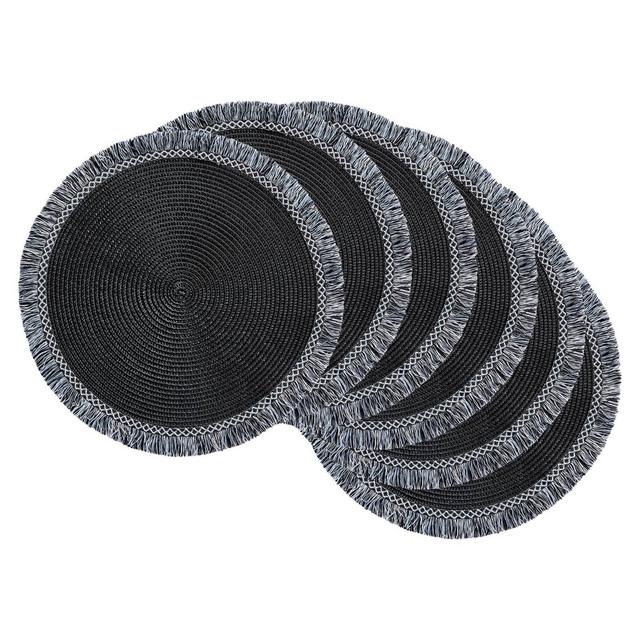 6pk Plastic Fringed Placemats Black - Design Imports