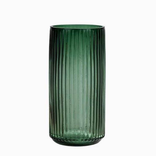 Flower Vase 9.7 inch Green Thickened Hand Blow Glass Vase Round Vintage Striped Bottles for Bookshelf,Dinner Table,Indoor Office Desktop,Meeting Room,Bathroom,Countertop,Home