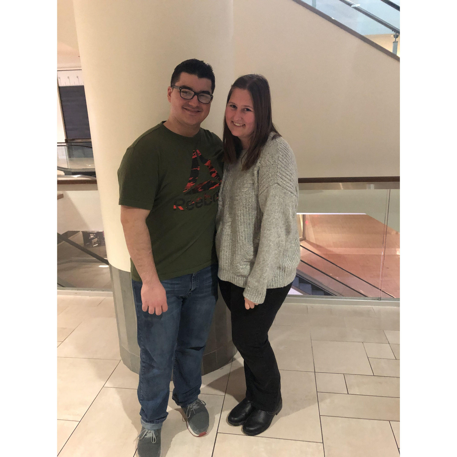 Our very first picture together - celebrating Damon and Sarah's birthdays at Dave and Busters