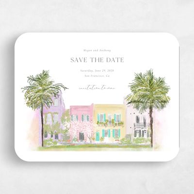 White Rounded Wedding Save the Date - Ashbey Landscape