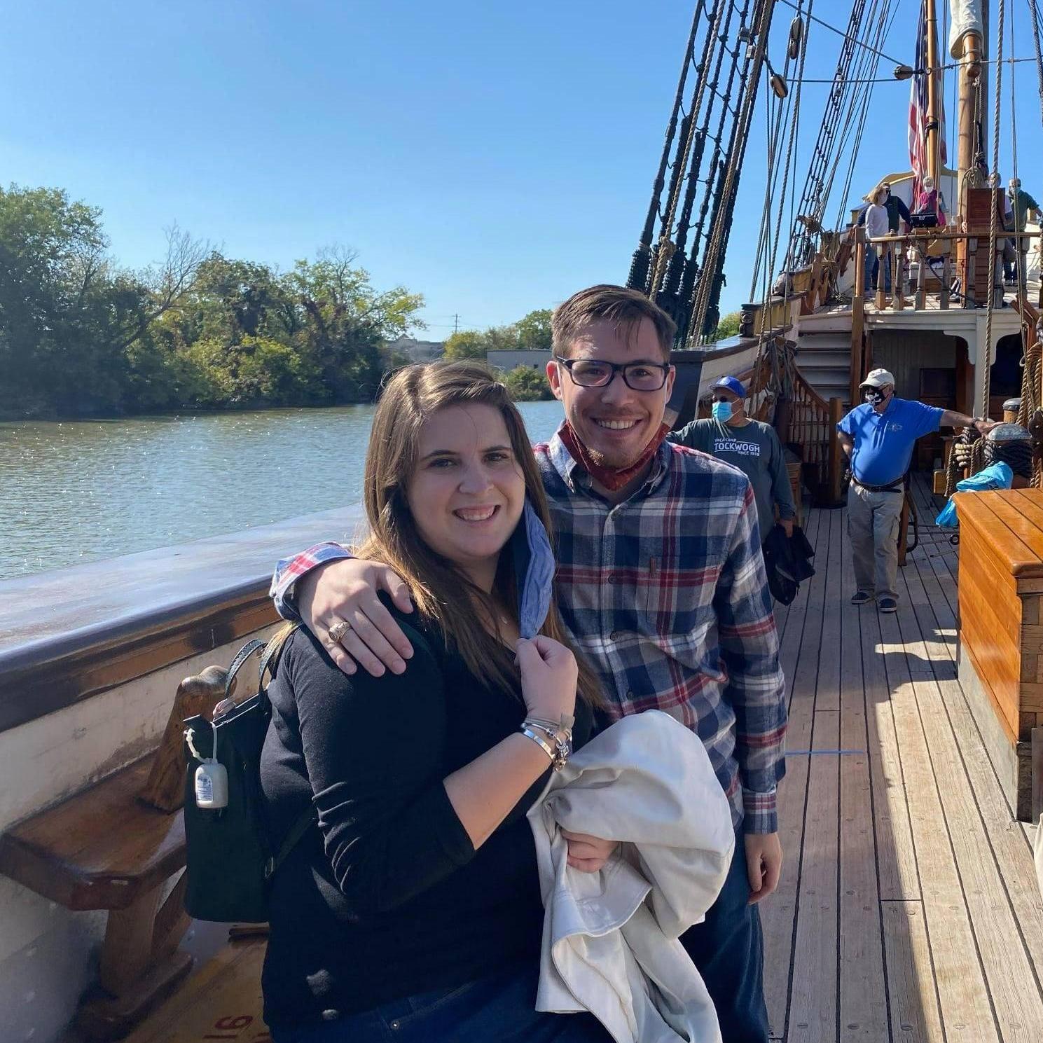 On a replica of a Swedish immigration ship in Delaware.