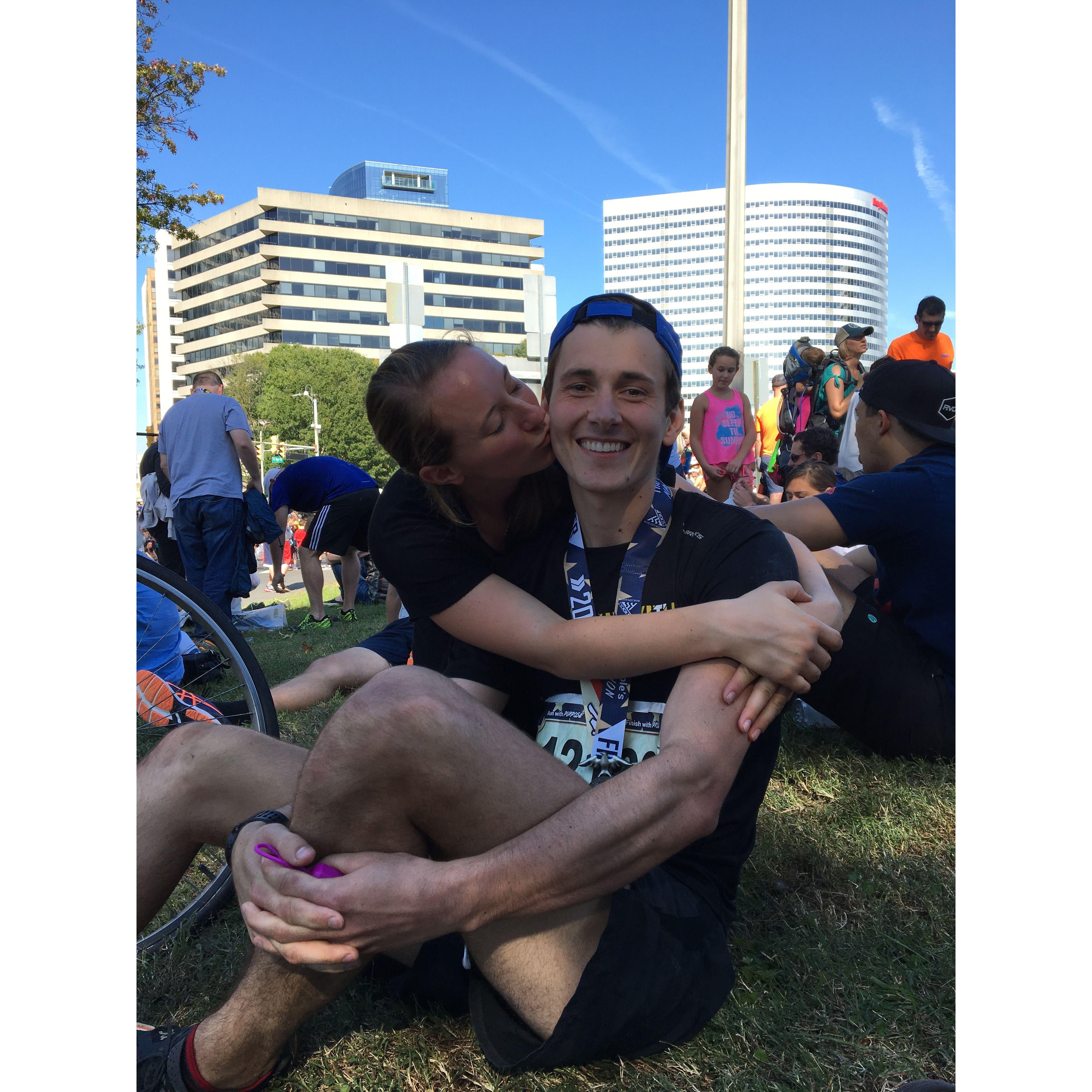 Right after Alec ran the Marine Corps Marathon, Washington DC - 2017
