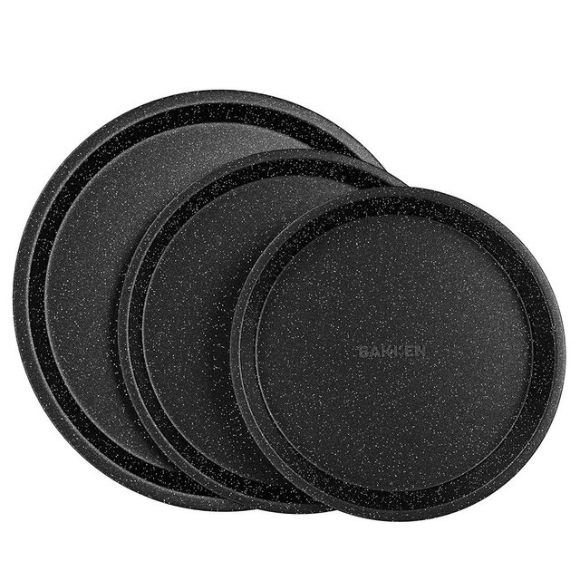 Gray Marble Non Stick Pizza Pans Set of 3 – Carbon Steel Pizza Baking Trays (9.45", 11.02", 12.99") for Oven Use, Durable, PFOA, PFOS, PTFE Free, Dishwasher Safe, Stain-resistant, Easy Cleanup