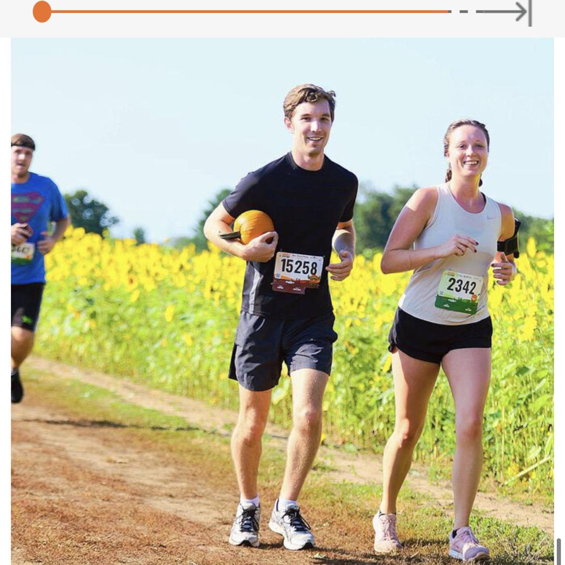Ian and Maddie raced in the Tough Pumpkin race in Lansing, and Ian earned the title of "Tough Pumpkin" for carrying a pumpkin for the entire 5k.