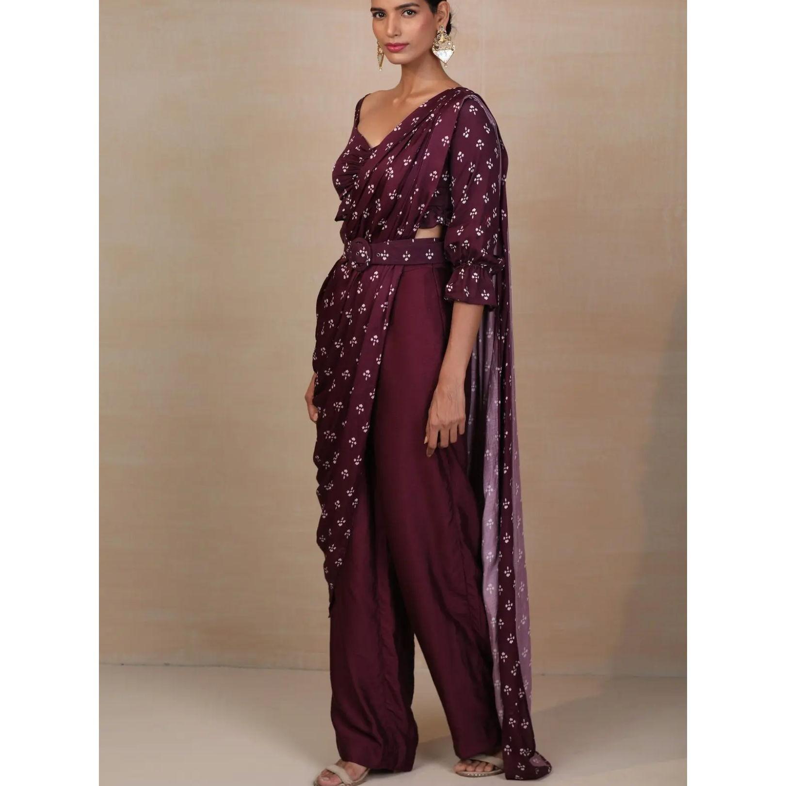 women ceremony outfit- drapped saree with pants