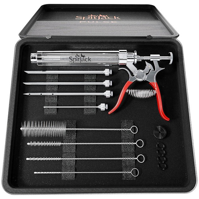 SpitJack PULSE Meat Injector Gun and Injection Syringe for BBQ. Marinade Flavor Injector for Smoked Brisket, Chicken, Ribs, Pork Butt, and Turkey. Competition Barbecue Smoker Accessories Tool.