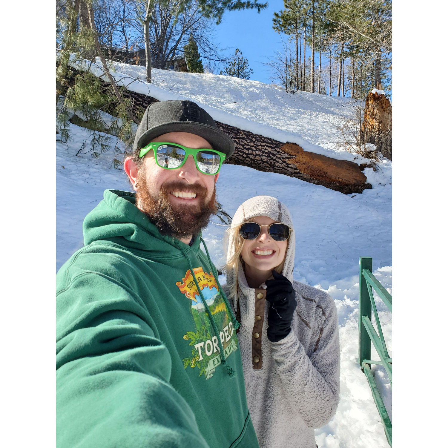 Enjoying the snow at Lake Gregory in the San Bernardino mountains, about 40 minutes from where we lived in Redlands.