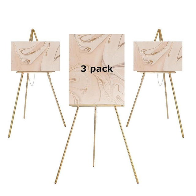 DJAR 3 Pcs 63" Wooden Easel Stand for Sign, Dual-use Adjustable Height, Wood Floor Display Easel for Wedding, Welcome Board, Poster, Picture, Photo- Gold