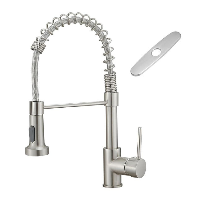 Kitchen Faucets with Deck Plate AIMADI,Contemporary Single Handle Stainless Steel Brushed Nickel Pull Down Kitchen Sink Faucets