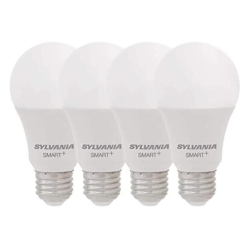 SYLVANIA Smart+ Wi-Fi Soft White Dimmable A19 LED Light Bulb, CRI 90+, 60W Equivalent, Works with Alexa and Google Assistant, 4 Pack