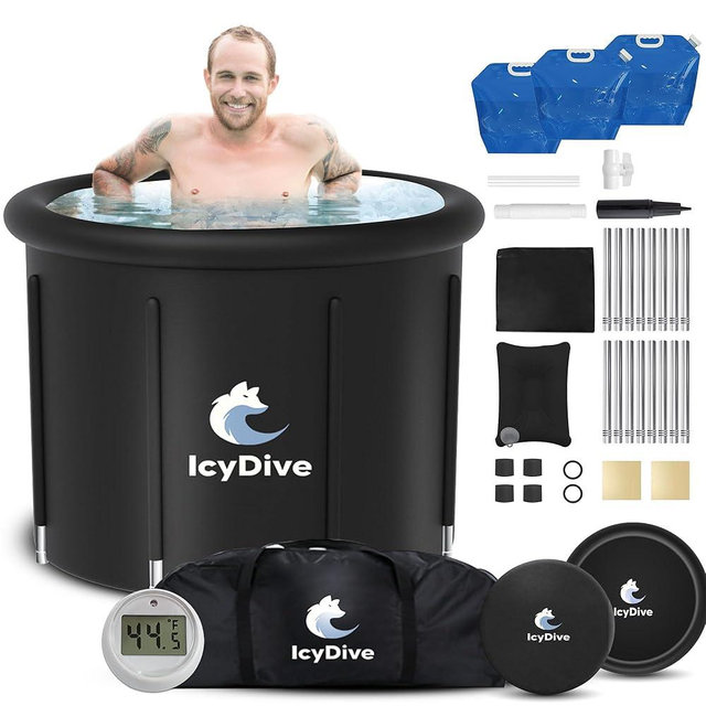 IcyDive 17-Piece Portable Ice Bath Tub for Adults - 99 Gal 5-Layer Cold Plunge Tub with Water Chiller Included & Thermometer, Inflatable Ice Bath Tub w/ 400L Capacity, Athletes Indoor/Outdoor Recovery