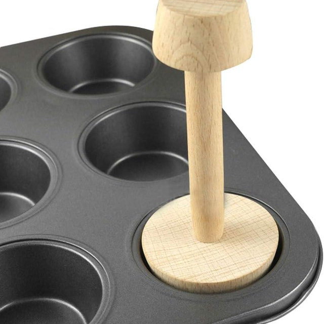 Jinshining Tart Tamper Pastry Tamper Double Side Wooden Egg Tart Tamper Mold DIY Cake Pastry Pusher for Kitchen Party Baking Tools, Pie, Tart and Quiche Pans, 1