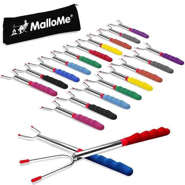 MalloMe Premium Marshmallow 45-inch Roasting Sticks Set of 20 Smores Skewers & Hot Dog Fork | Extending Patio Fire Pit Camping Cookware Campfire
