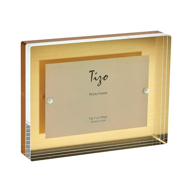 TIZO Design 5x7 Thick Lucite Block Picture Frame, Boutique Quality Photo Frame (Gold)