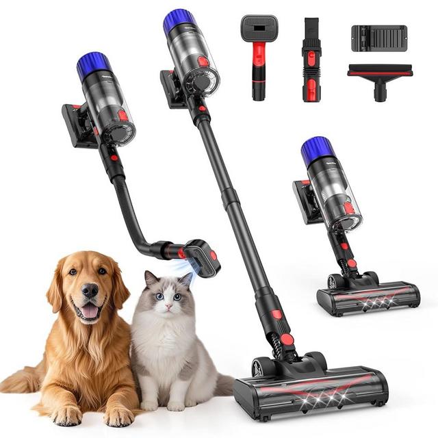 Teendow Cordless Vacuum Cleaner, 500W Stick Vac Specifically Handling Pet Hair Design, Up to 50 Minutes, Powerful Suction, Rechargeable, Lightweight for Carpet, Hard Floor, Black