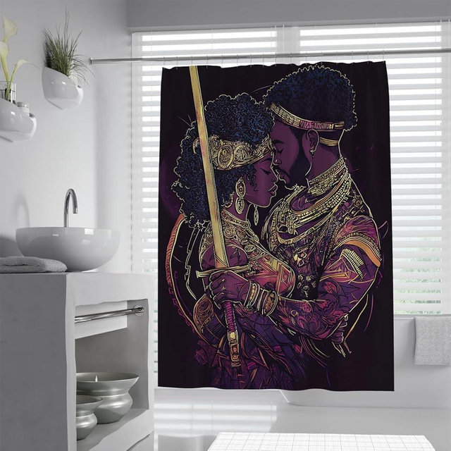 Afro-Futurist Art Shower Curtain with Black Couple Portrait Design Waterproof Polyester Bathtub Curtain for Bathroom Machine Washable 36 x 72 inch