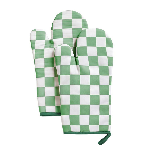 Ohocut Green Checkered Oven Mitts Heat Resistant, Vintage Retro Checkerboard Cute Oven Mitts, Non-Slip Silicone Kitchen Oven Gloves 1 Pair 7''x13''
