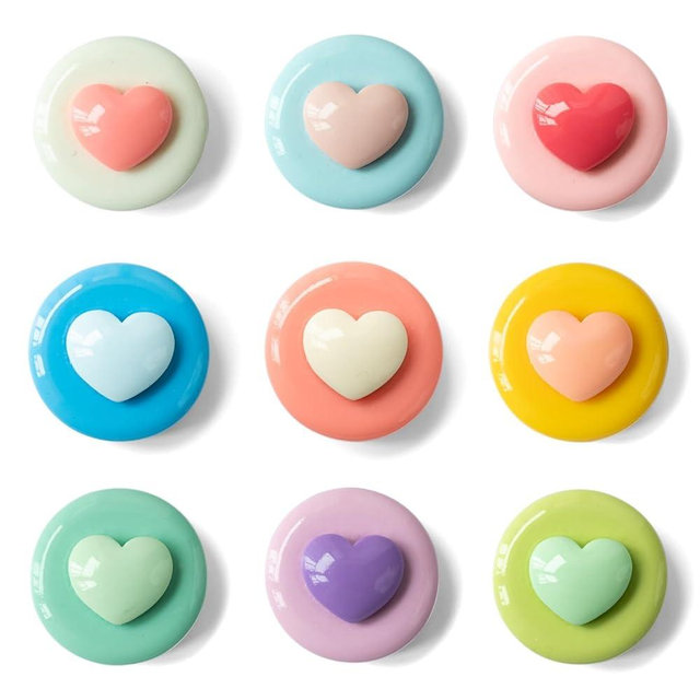 SUNURS 16/9-Piece Glossy Cute Macaron Love Heart Magnet Set - for Whiteboard, Locker, Kitchen & Office, Colorful Strong Decorative Magnetic Decals (Multi-Color, Multi-Pack)